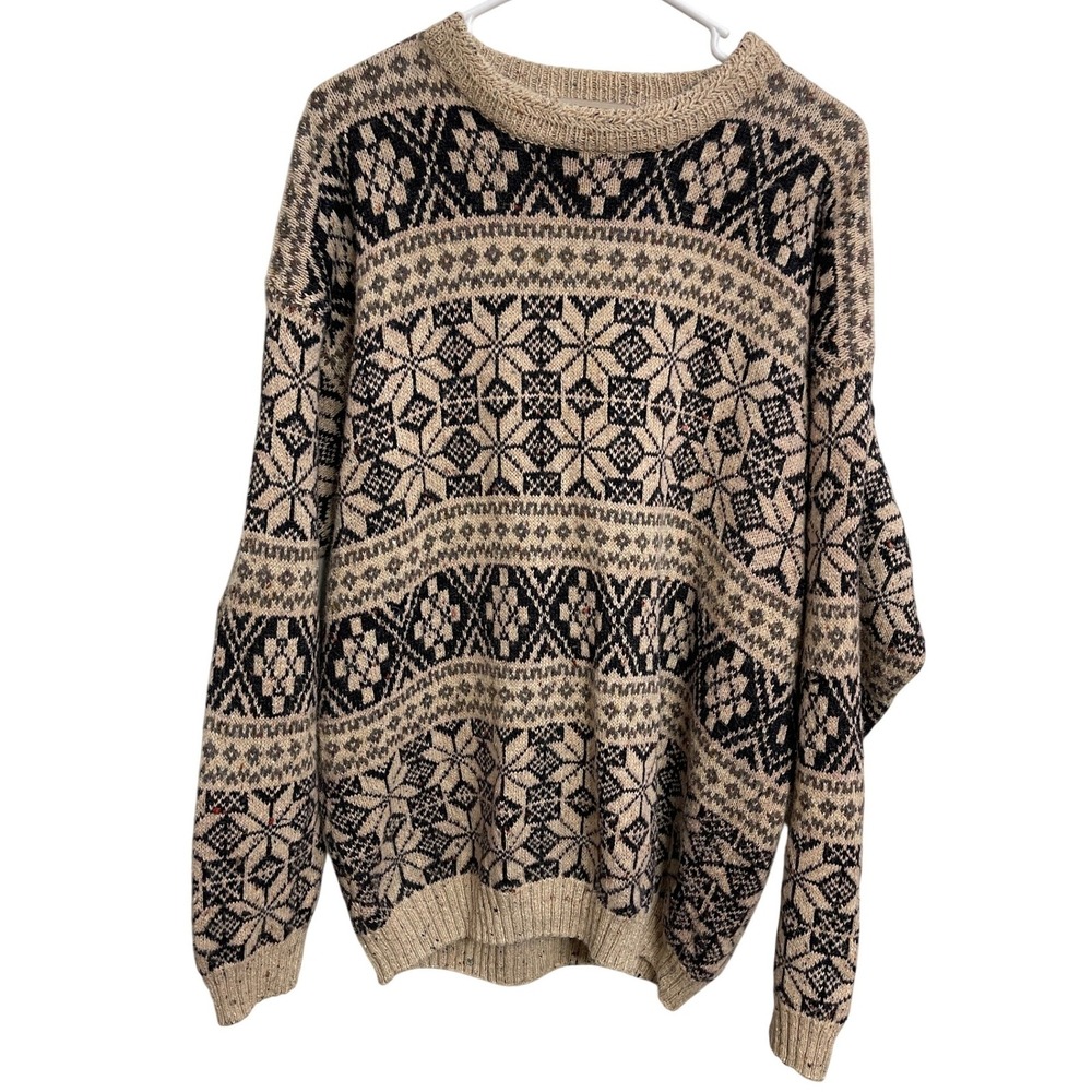 Vintage 90s High Sierra Donegal Style Wool Blend Fair Isle Sweater Size L‎ Cabin